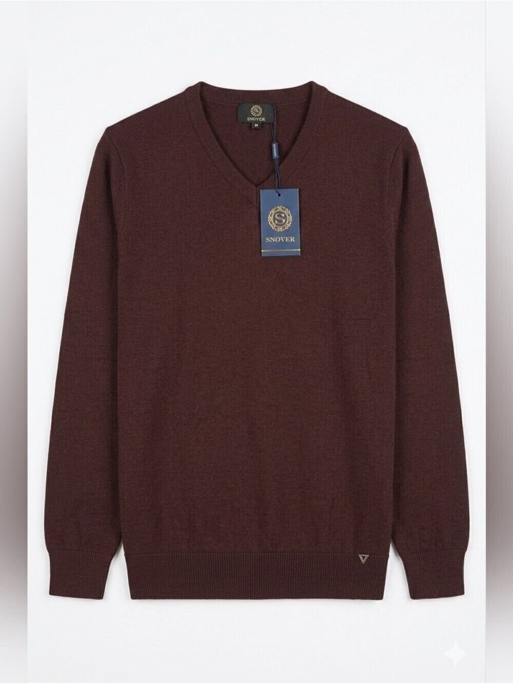Men's 100% Extrafine Merino Wool Sweater, V-Neck, Coffee Dark Brown, Small, NWT